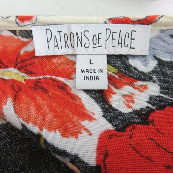 Patrons of Peace Peasant Dress Size L Floral  Boho Flowy Flounce Hem Red Black - Picture 11 of 14